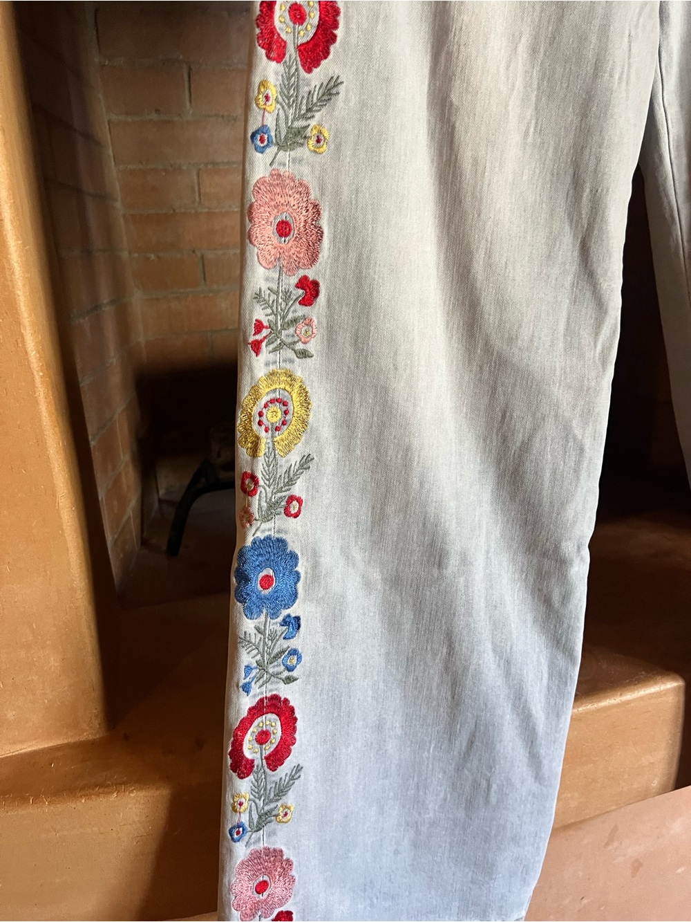Light Blue Embroidered Wide-Leg Jeans - Picture 2 of 6